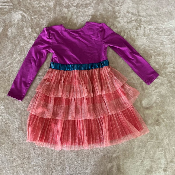 Hanna Andersson Girls' Tiered Bow Dress Size 4 💜💙🧡✨ - Picture 3 of 3